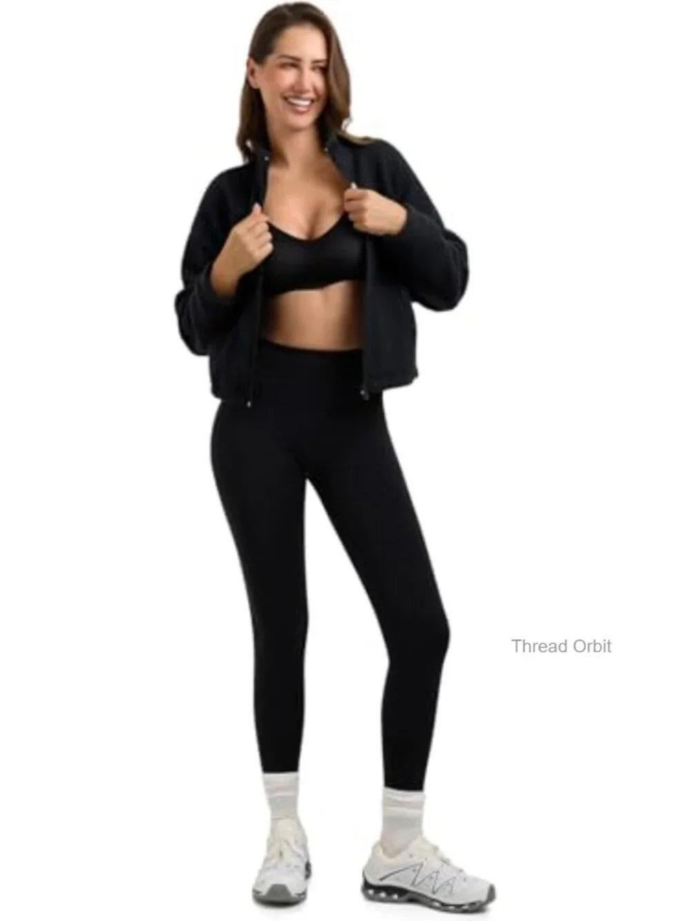 Cropped Fleece Sherpa Jacket, Zip Up, Long Sleeve, Winter Casual - Picture 6 of 7